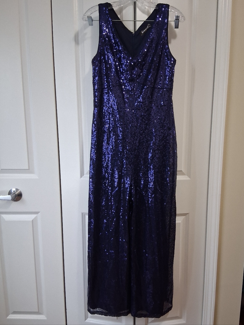Allegra K Navy Sequin Sleeveless Jumpsuit